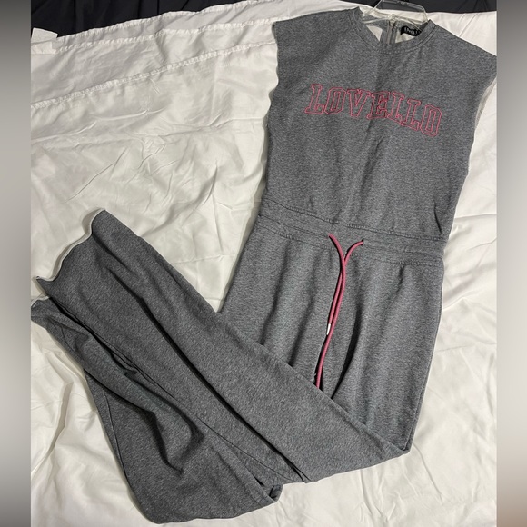 Lovello Elizabeth Stefani Terrycloth Lined Short Sleeve Sweatsuit Jumpsuit Gray - Picture 7 of 11